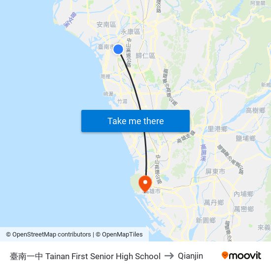 臺南一中 Tainan First Senior High School to Qianjin map