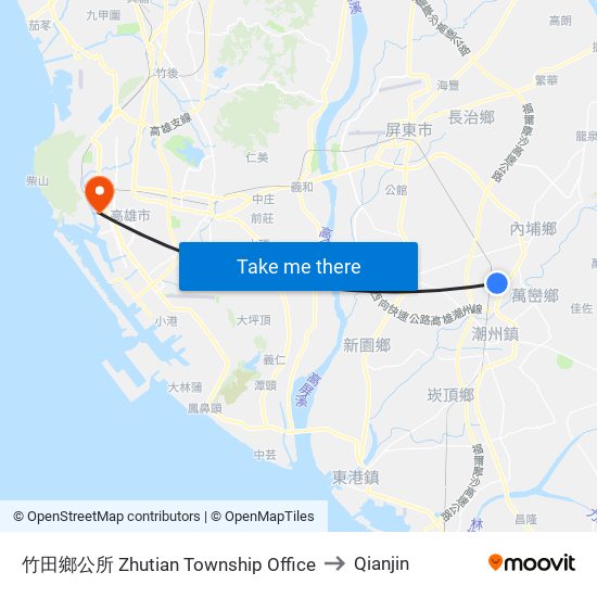 竹田鄉公所 Zhutian Township Office to Qianjin map