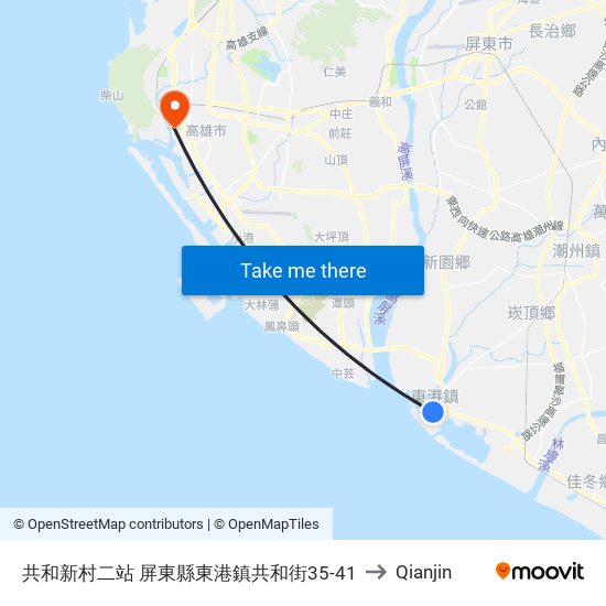 共和新村二站 屏東縣東港鎮共和街35-41 to Qianjin map