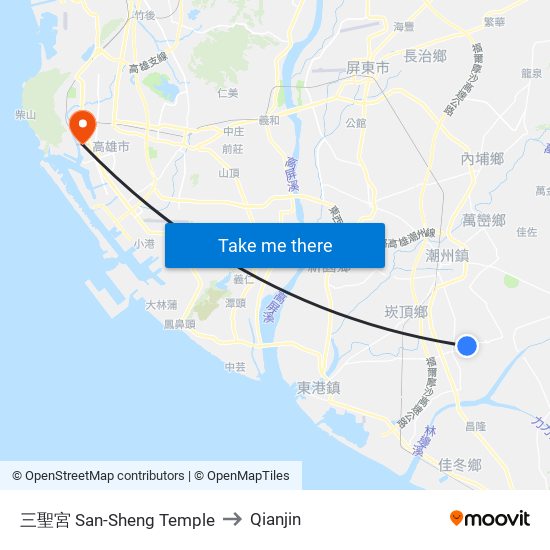 三聖宮 San-Sheng Temple to Qianjin map