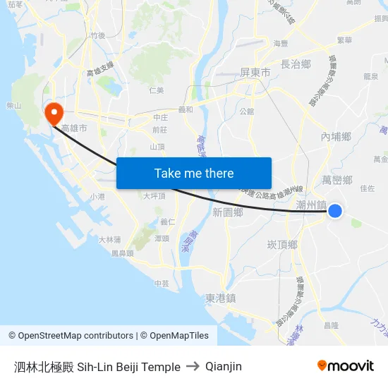 泗林北極殿 Sih-Lin Beiji Temple to Qianjin map
