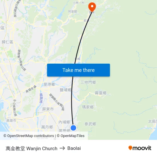 萬金教堂 Wanjin Church to Baolai map