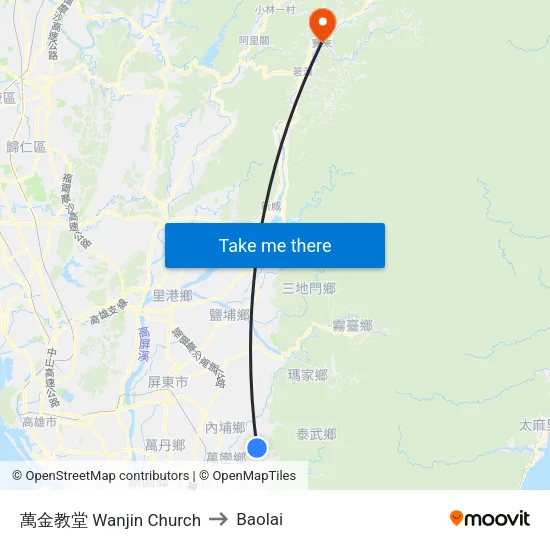 Wanjin Church to Baolai map