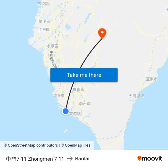 Zhongmen 7-11 Station to Baolai map