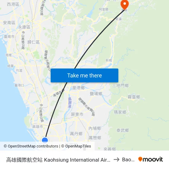 高雄國際航空站 Kaohsiung International Airport to Baolai map