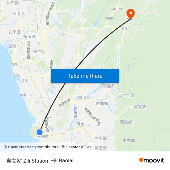 Zili Station to Baolai map