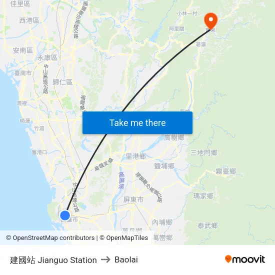 Jianguo Station to Baolai map