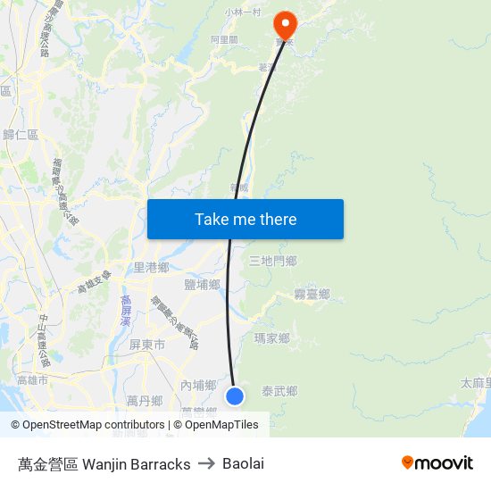 萬金營區 Wanjin Barracks to Baolai map