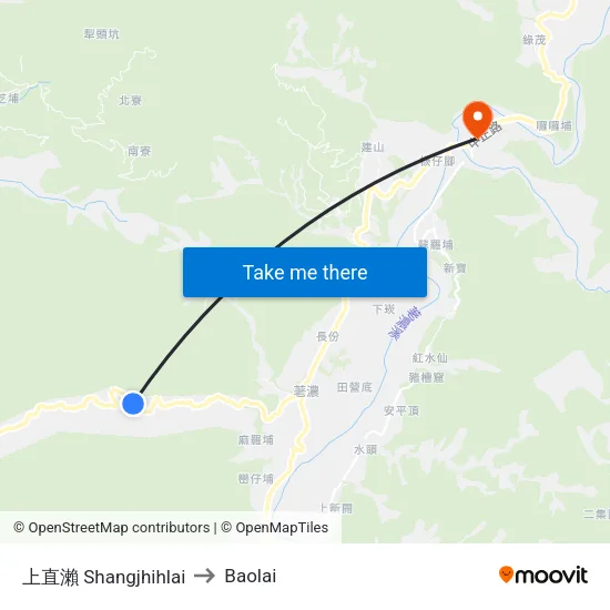 上直瀨 Shangjhihlai to Baolai map