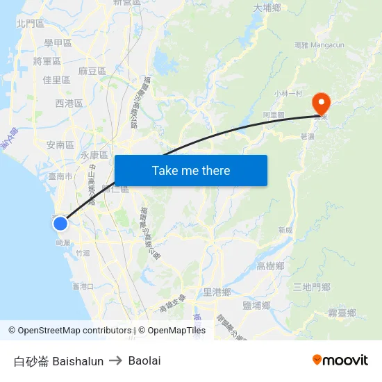 白砂崙 Baishalun to Baolai map
