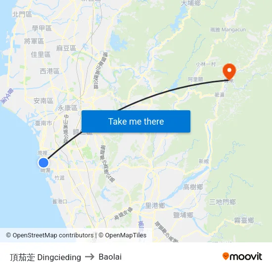 頂茄萣 Dingcieding to Baolai map