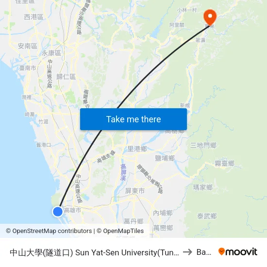中山大學(隧道口) Sun Yat-Sen University(Tunnel Entrance) to Baolai map