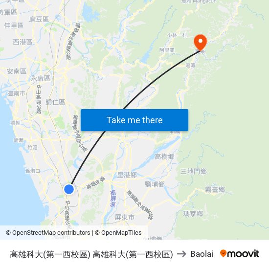 高雄科大(第一西校區) 高雄科大(第一西校區) to Baolai map