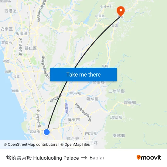 豁落靈宮殿 Huluoluoling Palace to Baolai map