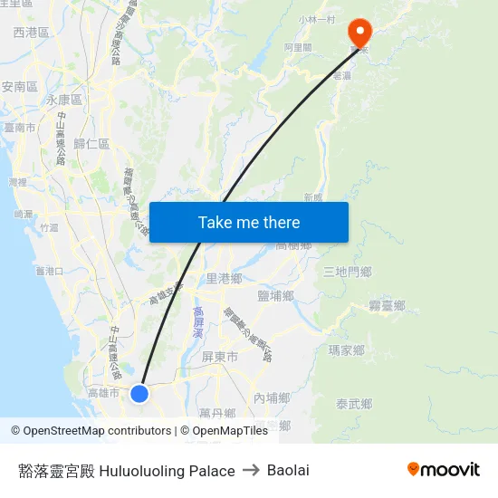 豁落靈宮殿 Huluoluoling Palace to Baolai map
