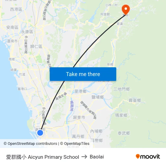愛群國小 Aicyun Primary School to Baolai map
