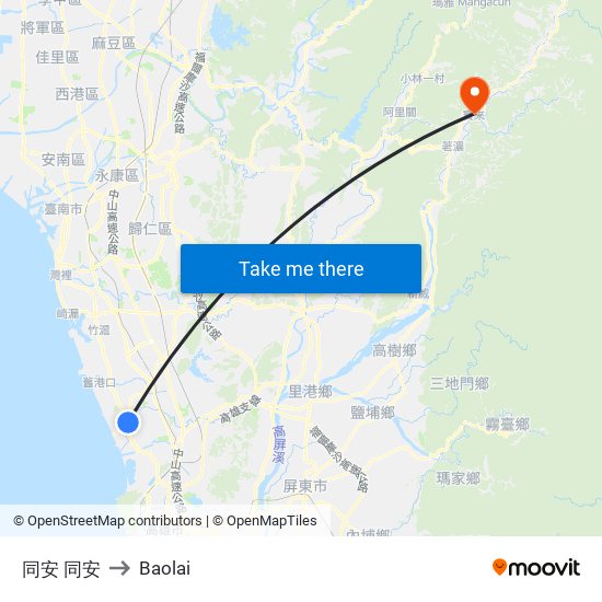 同安 同安 to Baolai map