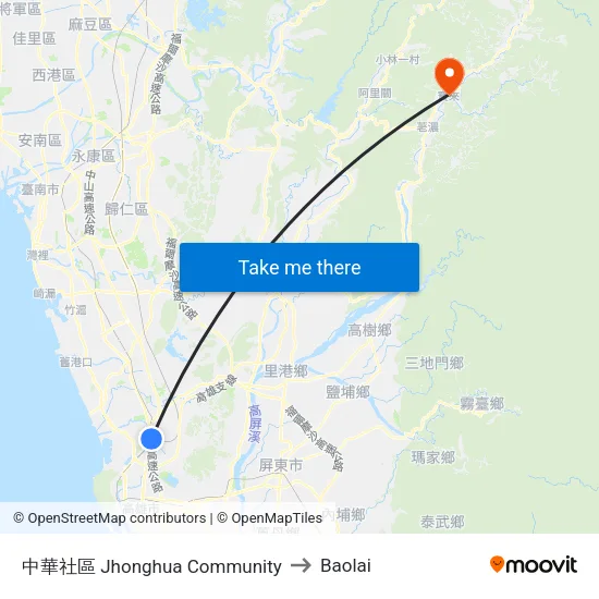 中華社區 Jhonghua Community to Baolai map