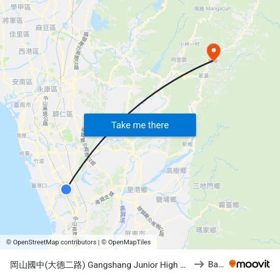 岡山國中(大德二路) Gangshang Junior High School(Dade 2nd Rd.) to Baolai map