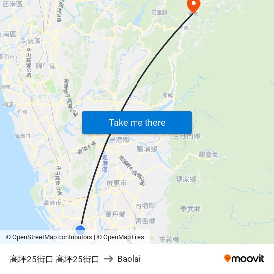 高坪25街口 高坪25街口 to Baolai map