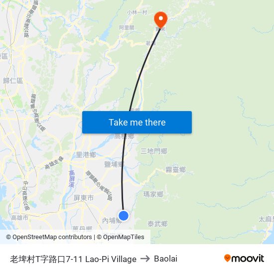 老埤村T字路口7-11 Lao-Pi Village to Baolai map