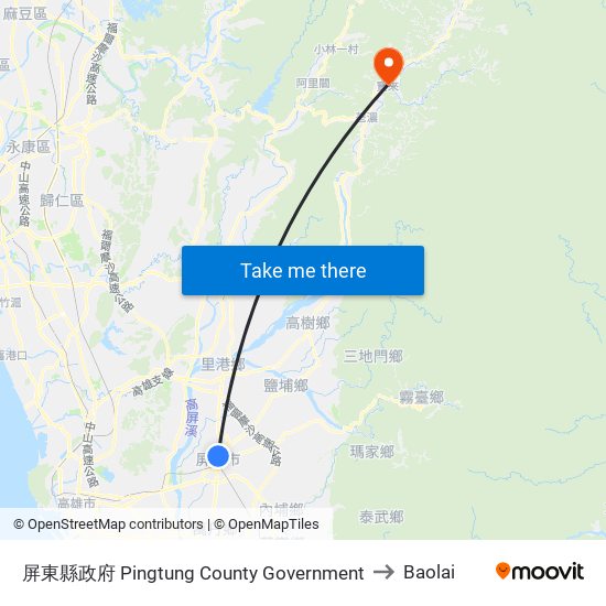 屏東縣政府 Pingtung County Government to Baolai map