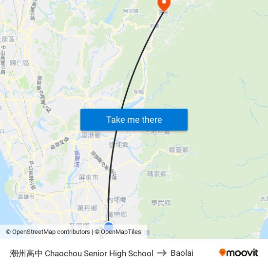 潮州高中 Chaochou Senior High School to Baolai map