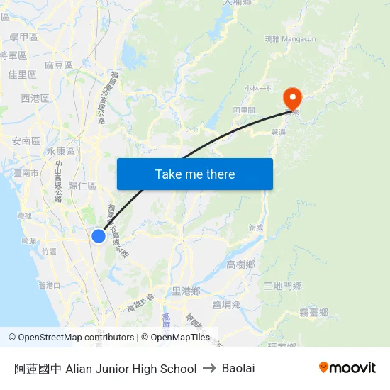 阿蓮國中 Alian Junior High School to Baolai map
