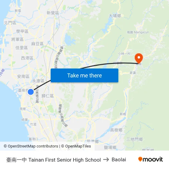 Tainan First Senior High School to Baolai map