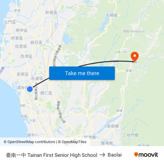 臺南一中 Tainan First Senior High School to Baolai map