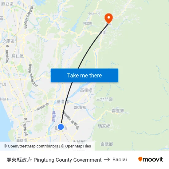 屏東縣政府 Pingtung County Government to Baolai map