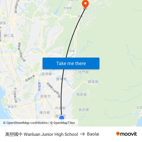 萬巒國中 Wanluan Junior High School to Baolai map