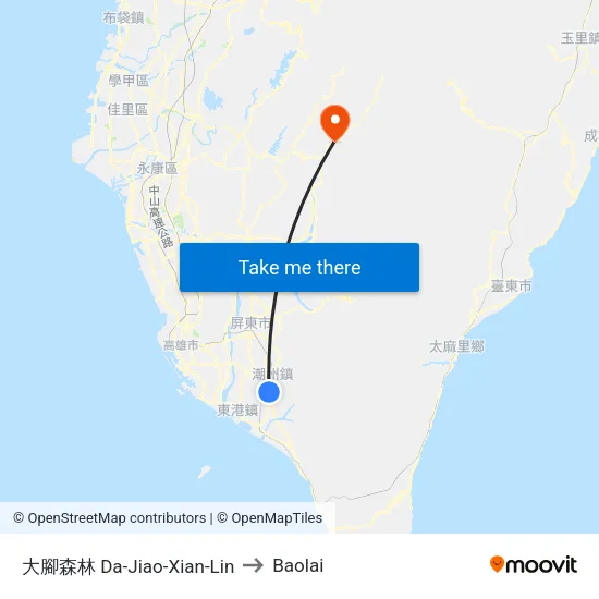 大腳森林 Da-Jiao-Xian-Lin to Baolai map