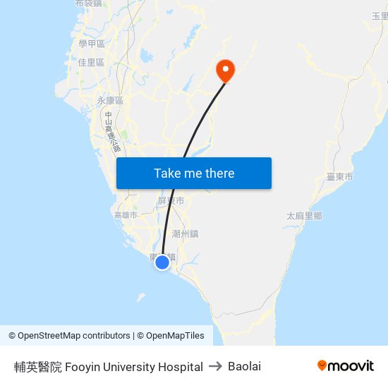 輔英醫院 Fooyin University Hospital to Baolai map