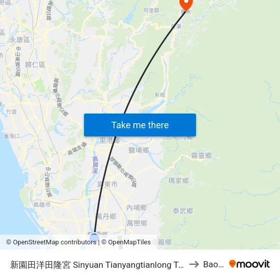 新園田洋田隆宮 Sinyuan Tianyangtianlong Temple to Baolai map