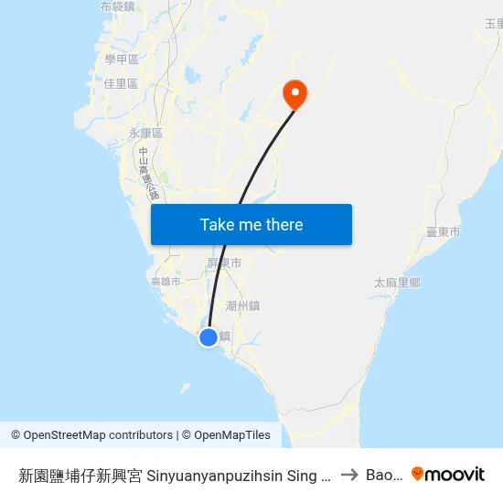 Sinyuanyanpuzihsin Sing Temple to Baolai map