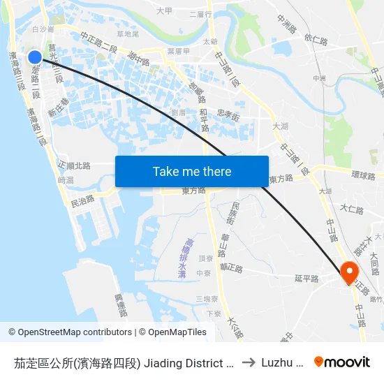 茄萣區公所(濱海路四段) Jiading District Office(Binhai Rd. Sec. 4) to Luzhu Taiwan map