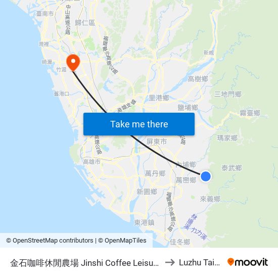 金石咖啡休閒農場 Jinshi Coffee Leisure Farm to Luzhu Taiwan map