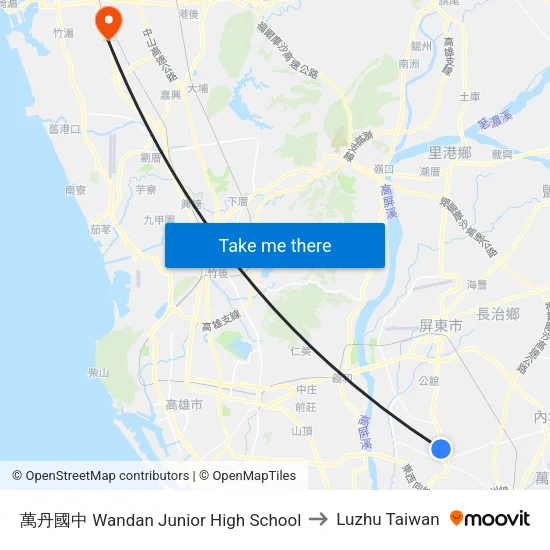 萬丹國中 Wandan Junior High School to Luzhu Taiwan map