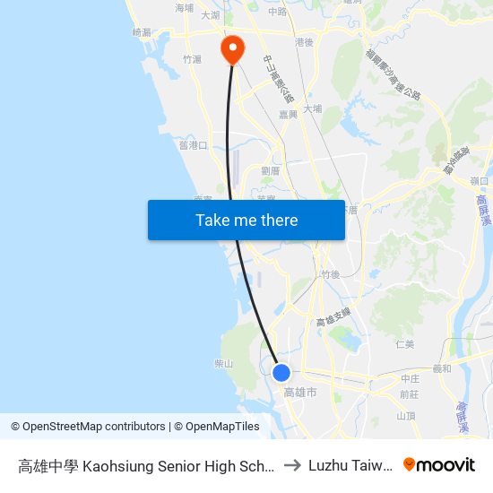 高雄中學 Kaohsiung Senior High School to Luzhu Taiwan map