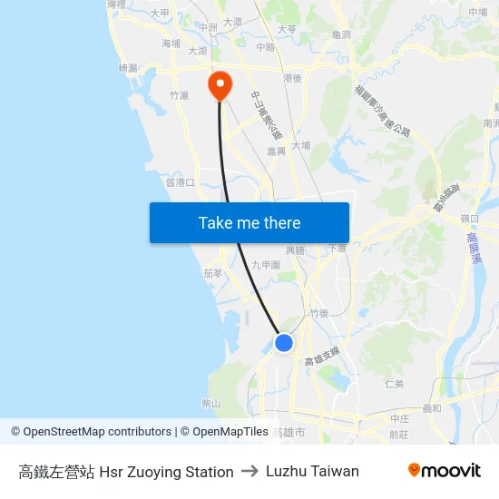 高鐵左營站 Hsr Zuoying Station to Luzhu Taiwan map