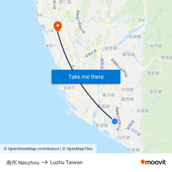 南州 Nanzhou to Luzhu Taiwan map