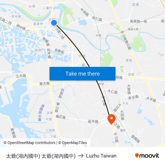 太爺(湖內國中) 太爺(湖內國中) to Luzhu Taiwan map