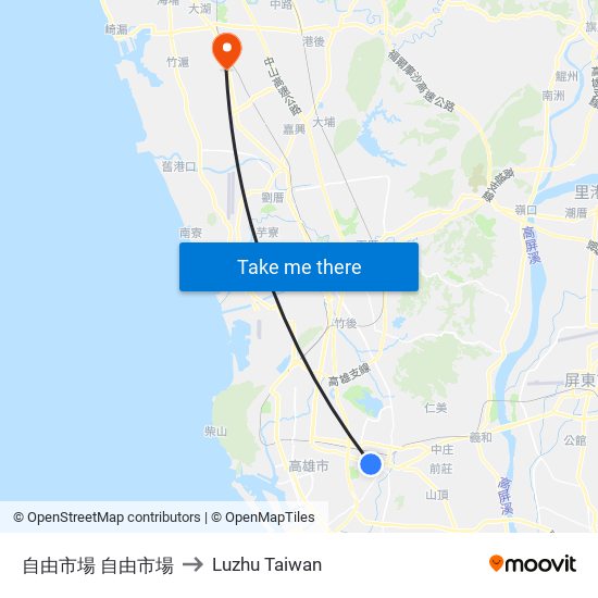 自由市場 自由市場 to Luzhu Taiwan map