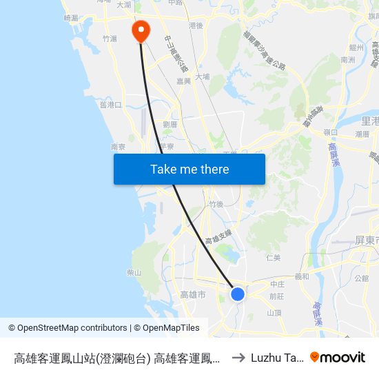 高雄客運鳳山站(澄瀾砲台) 高雄客運鳳山站(澄瀾砲台) to Luzhu Taiwan map