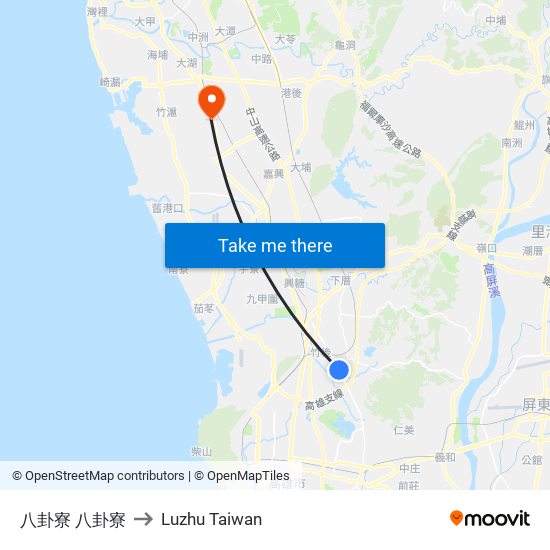 八卦寮 八卦寮 to Luzhu Taiwan map