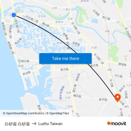 白砂崙 白砂崙 to Luzhu Taiwan map