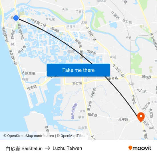 白砂崙 Baishalun to Luzhu Taiwan map