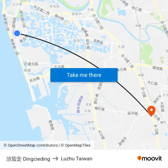 頂茄萣 Dingcieding to Luzhu Taiwan map