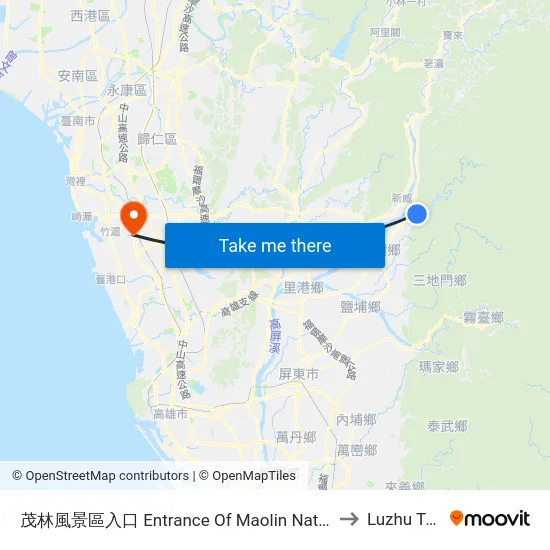 茂林風景區入口 Entrance Of Maolin National Scenic Area to Luzhu Taiwan map